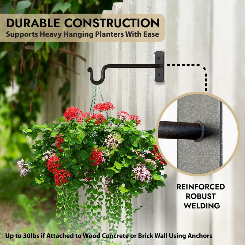 RTZEN Plant Hangers Indoor or Outdoor - Wrought Iron Metal Hanger Indoor Hook - Heavy Duty Wall Bracket Hooks for Hanging Plants Baskets Lanterns Wind Chimes - 2 Pack (Black Shepherds Hooks 7.5") - Image 5